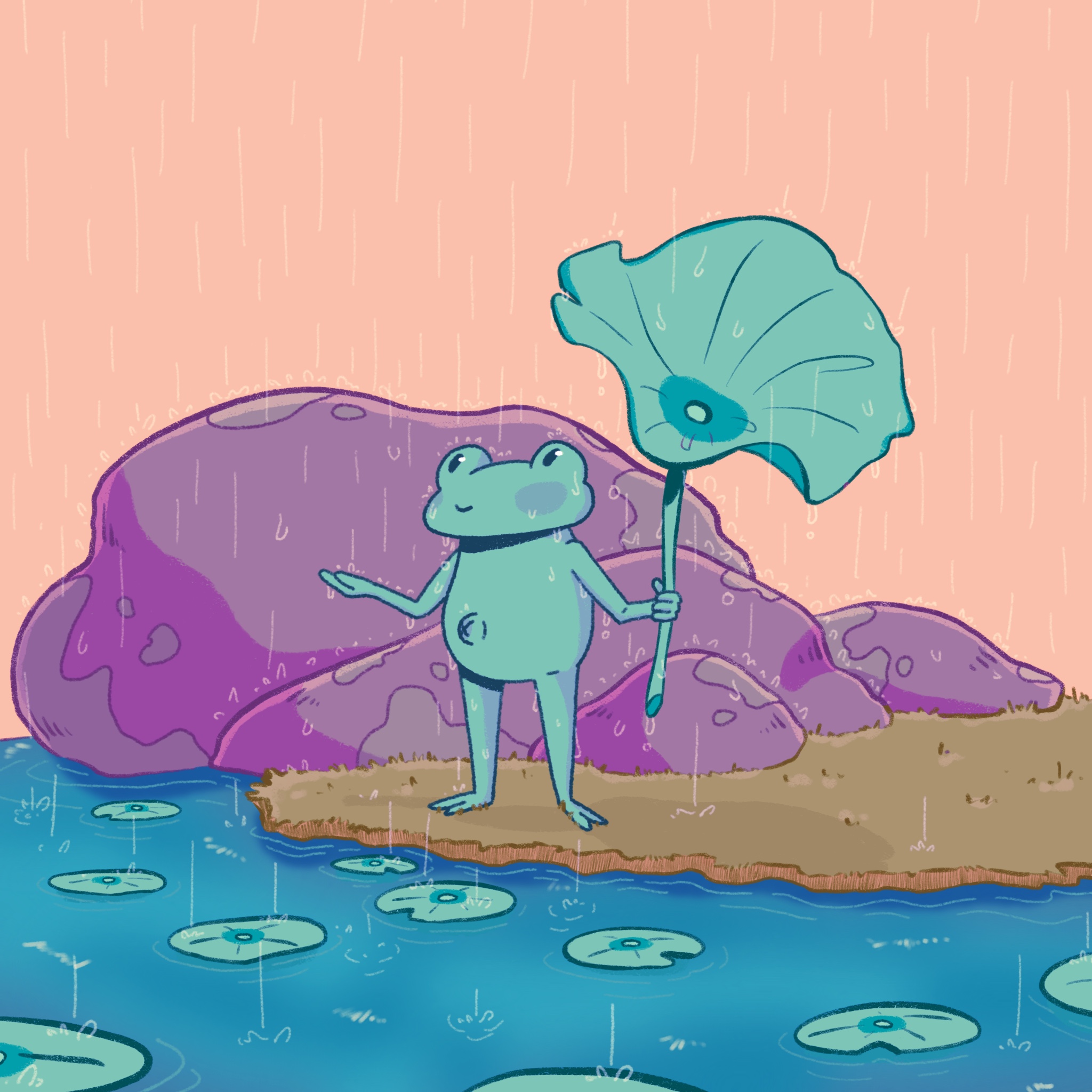 Grenouille sous la pluie - Blin Madretha - illustrateur-jeunesse