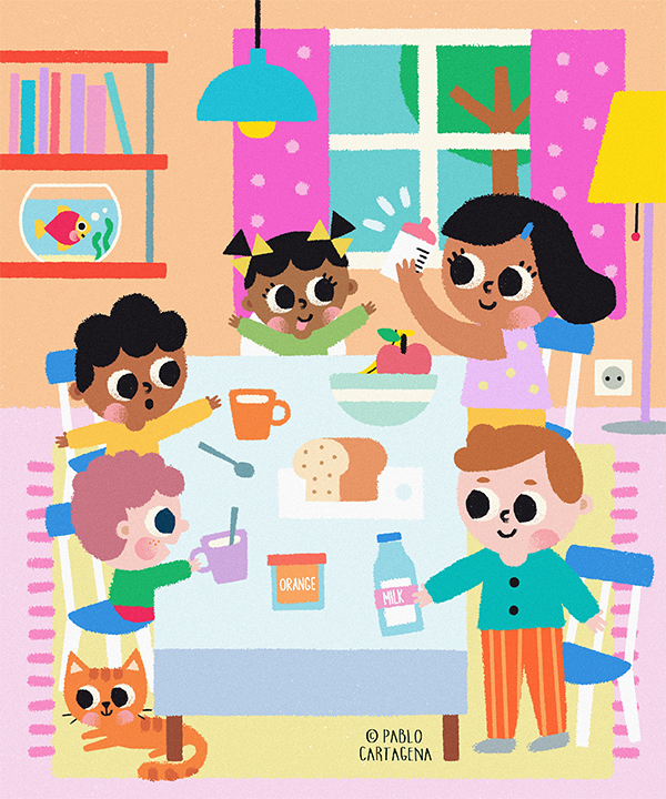 Petit déjeuner en famille - pablo cartagena - illustrateurs-jeunesse
